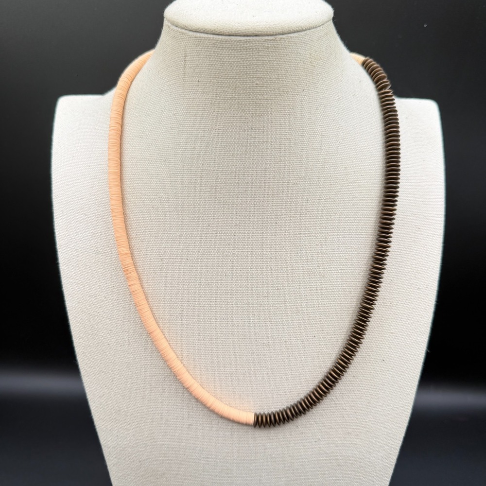 Peach Brown Disc Necklace Asymmetrical Modernist Statement Boho Vintage Jewelry